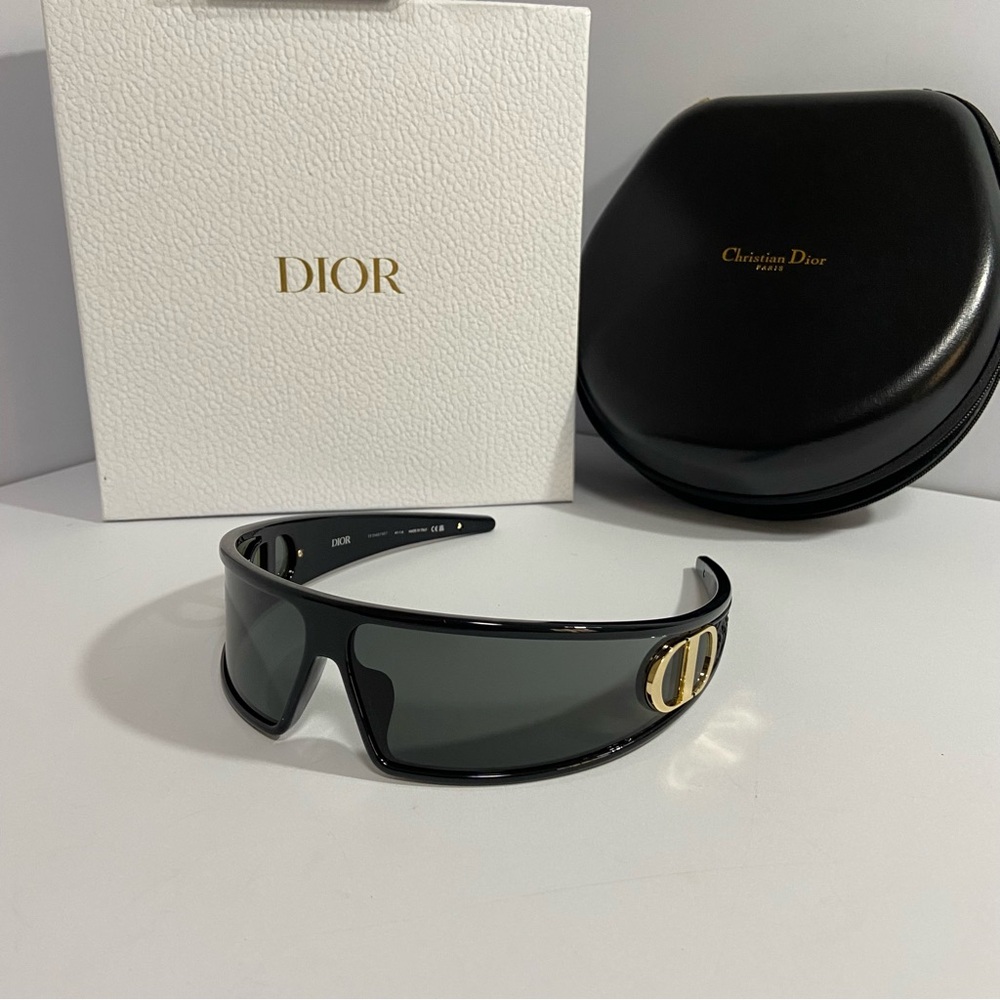 Dior Black Shield Sunglasses with Gold CD Accent